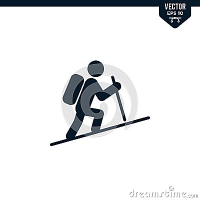 Hiking stick man icon, glyph style Vector Illustration