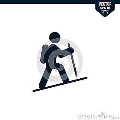 Hiking stick man icon, glyph style Vector Illustration