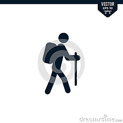 Hiking stick man icon, glyph style Vector Illustration