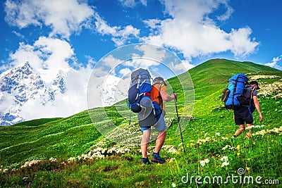 Hiking in summer mountains Stock Photo