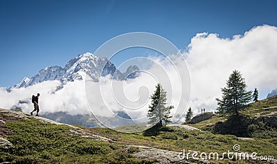 Hiking in Swiss Alps Editorial Stock Photo