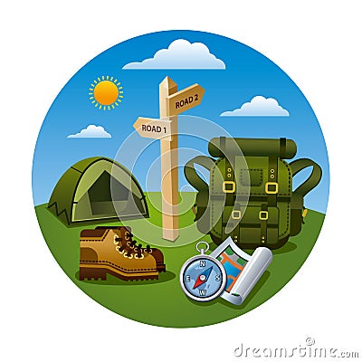 Hiking tourism icon Stock Photo