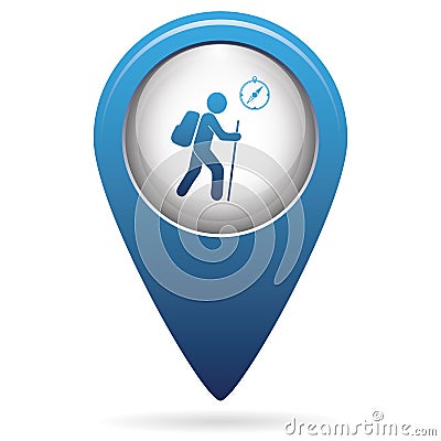 Hiking tourists with compass icon Vector Illustration