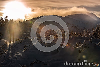 Hiking Trail towards Babia Gora in Winter Stock Photo