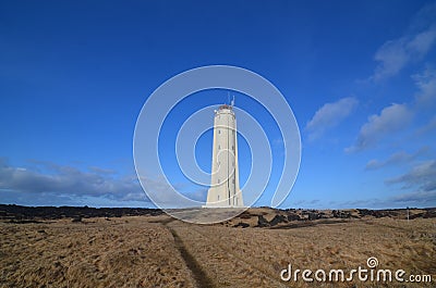 Hiking Trail Up to Malarrif Lighthouse in Iceland Stock Photo