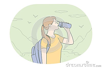 Hiking, traveling on nature, mountain tourism concept Vector Illustration