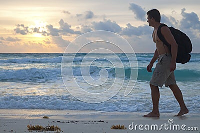 Hiking tropical beach Stock Photo