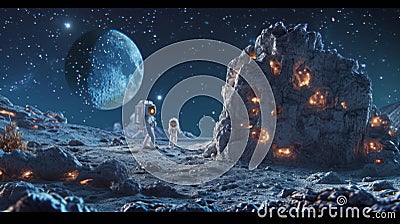 In a hilarious twist the Lilliputian astronauts stumble upon a lunar concert being performed by a colony of singing moon Stock Photo