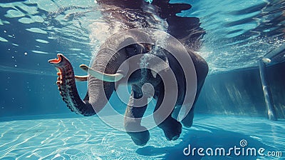 Hilarious underwater scene elephant in pool plays deep dive action, Ai Generated Stock Photo