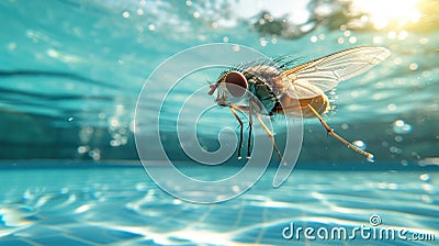 Hilarious underwater scene fly in pool plays deep dive action, Ai Generated Stock Photo