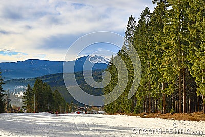 Hill Arber, Cloudes and trees, winter landscape in Å umava in Å½eleznÃ¡ Ruda, czech republic Stock Photo