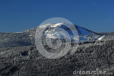 Hill Arber (Germany), Cloudes and trees, winter landscape in Å umava in Å½eleznÃ¡ Ruda, Czech republic Stock Photo