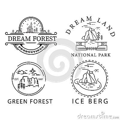 hill forest emblem logo vector sticker set Vector Illustration