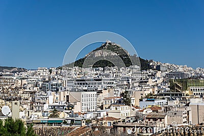 Panoramic view of Lycabettus hill Lykavittos in the city of Athens Greece Stock Photo
