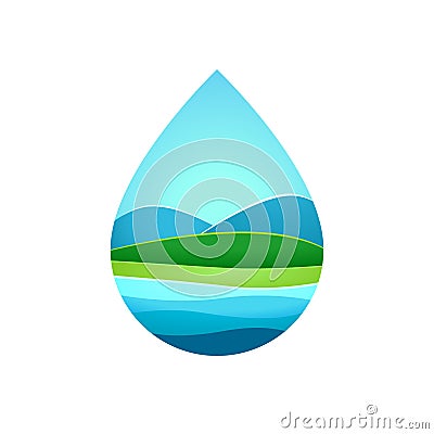 Hill and Lake inside Blue Water Frame Vector Illustration