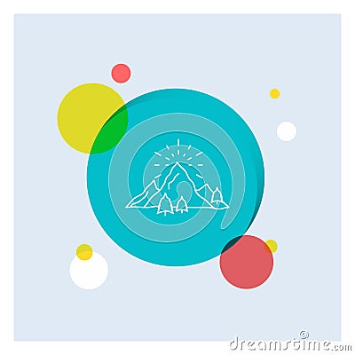 hill, landscape, nature, mountain, fireworks White Line Icon colorful Circle Background Vector Illustration