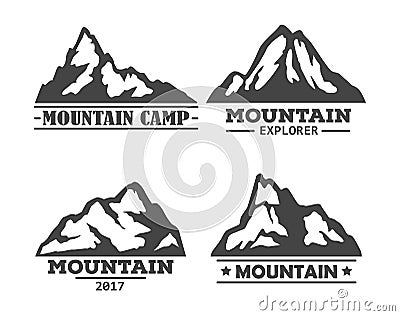Hill or mountain, rock silhouette icons set. Vector Illustration