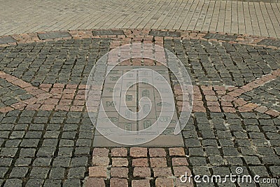 Schelkovo street sculptural composition dedicated to time and sundial. Editorial Stock Photo