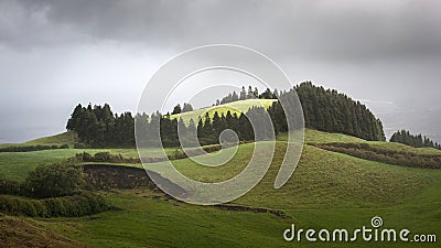 HIll with trees nature view Azores Sao Miguel Portugal Stock Photo