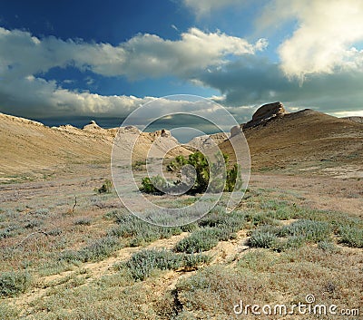 Hill and valley on the plateau. Ustyurt Stock Photo