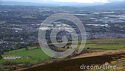 Hill view of Blackburn and Darwen. Stock Photo