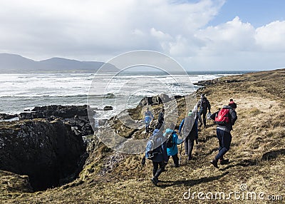 Hill Walking on the Wild Atlantic Way in Ireland Stock Photo