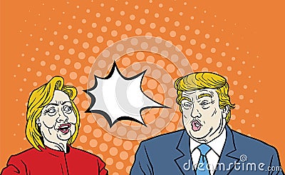 Hillary Clinton Versus Donald Trump Debate Pop Art Vintage Comic Style Vector Illustration