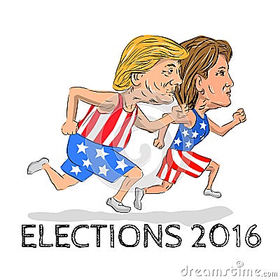 Hillary and Trump Run for President Election 2016 Vector Illustration