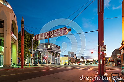 Hillcrest sign, San Diego California. Editorial Stock Photo