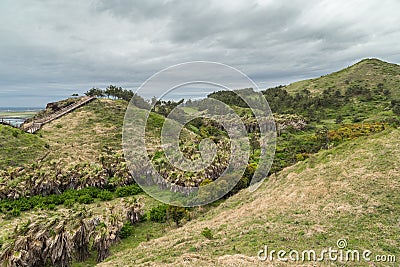 Hills and valley at the Songaksan Mountain on Jeju Island Stock Photo