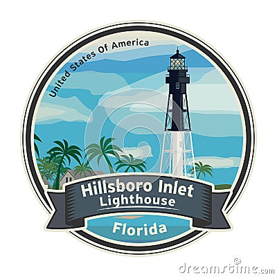 Hillsboro Inlet Lighthouse, Hillsboro Beach, Florida, United States Vector Illustration