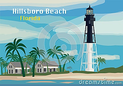 Hillsboro Inlet Lighthouse, Hillsboro Beach, Florida Vector Illustration