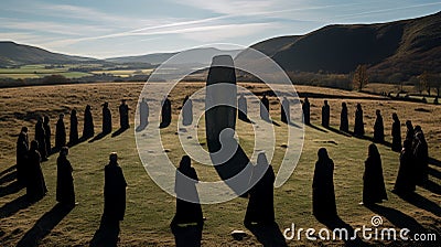 Men Encircled By Black Stones: A Scottish Landscape Inspired Artwork Stock Photo