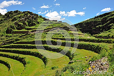 Hillside terraces in Urubamba Valley, Peru Stock Photo