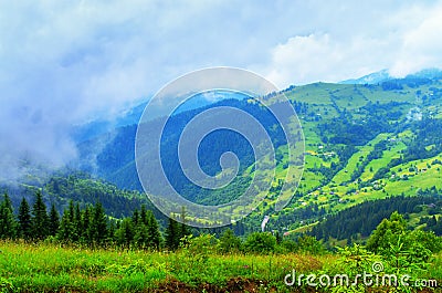 Hillsides beautiful mountain landscape, the village home Stock Photo