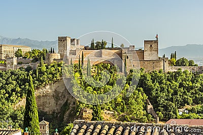 A hilltop fortress in Granada, Spain viewed from the Albaicin district Stock Photo