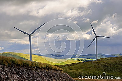 Hilltop wind turbines, Scotland Stock Photo