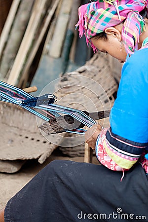 Hilltribe Woman Weaving Editorial Stock Photo
