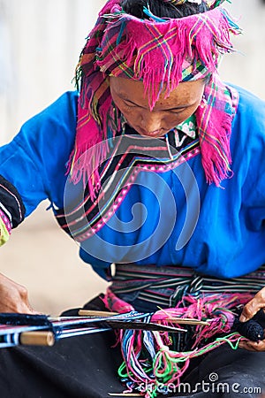 Hilltribe Woman Weaving Editorial Stock Photo