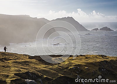 Hillwalking in spectacular Port, on the rugged west coast of Donegal near the village of Glencolmcille Stock Photo