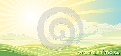 Hilly landscape, with the shining sun Vector Illustration