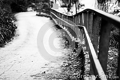 Hilly roadside black and white view Stock Photo