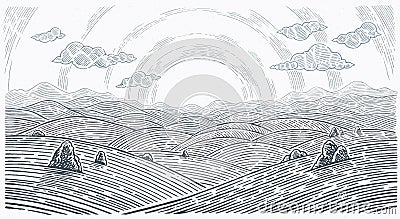 Hilly sunside landscape with mountains Vector Illustration