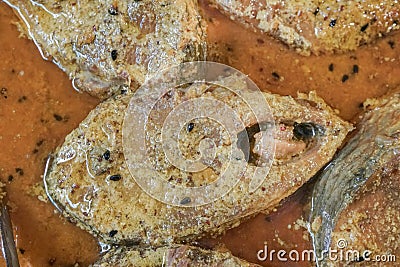 Hilsa fish pieces on a plate. Stock Photo