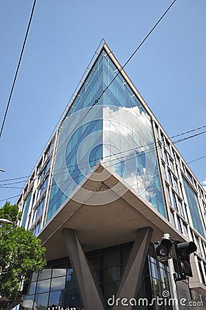 Hilton Hotel Glass Exterior in Belgrade, Serbia near Slavija Square Editorial Stock Photo