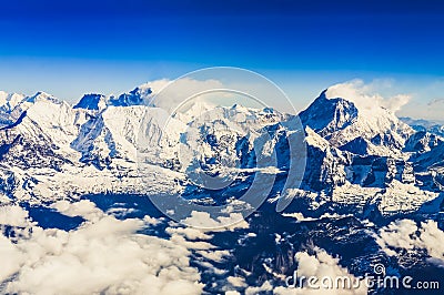 Himalaya Everest range view from mountain flight Stock Photo