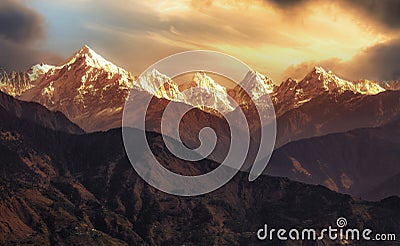 Himalaya mountain range with Panchchuli snow peaks at Uttarakhand India Stock Photo