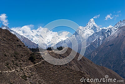 Himalaya mountains landscape from Namche Bazaar view point, Ever Stock Photo