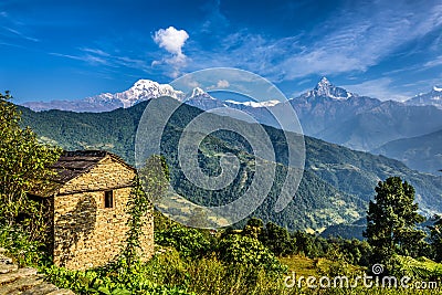 Himalaya mountains near Pokhara in Nepal Stock Photo