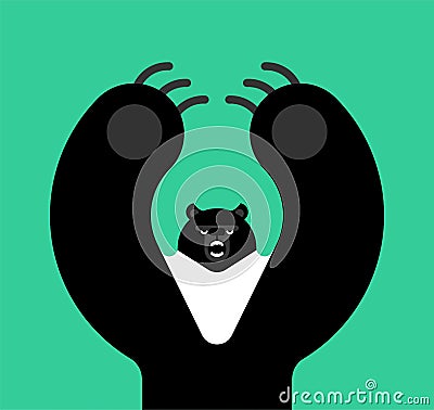 Himalayan bear black. Beast evil isolated cartoon style. big Wild predator attacks Vector Illustration